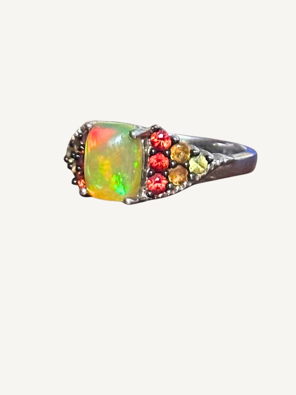 Natural Ethiopian Opal Sterling Silver Ring KHR 925 India Size 6 Fire Opal Pave - Picture 5 of 9